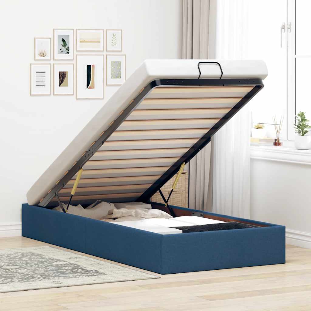 Cadre de lit ottoman sans matelas bleu 90x190 cm tissu - XIOS