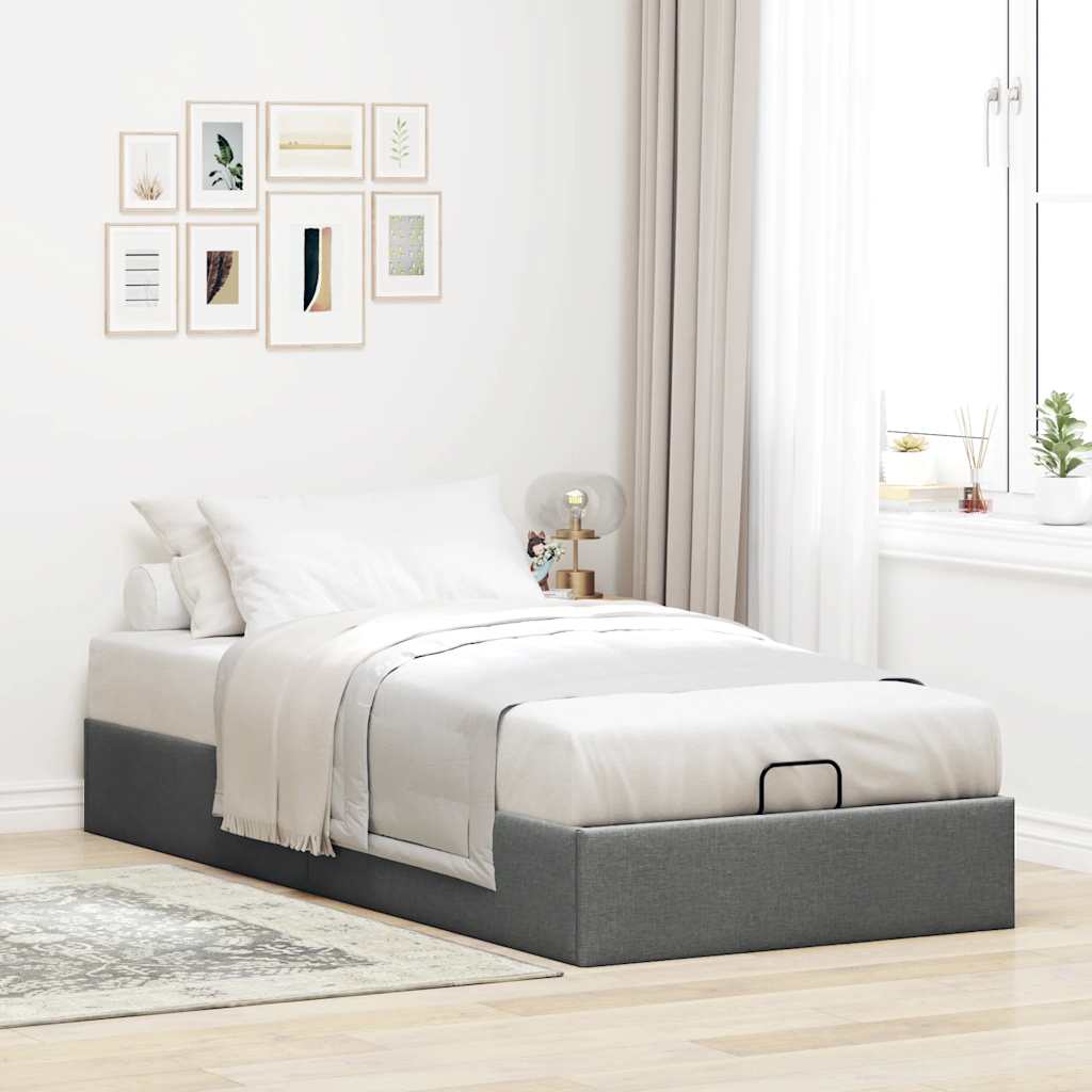 Cadre de lit ottoman sans matelas gris foncé 90x200 cm tissu - XIOS