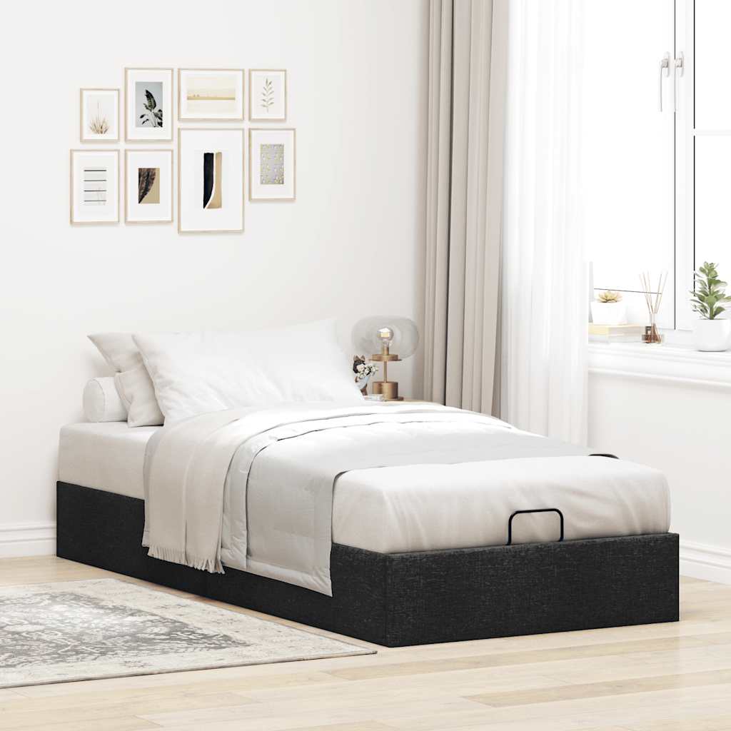 Cadre de lit ottoman sans matelas noir 90x200 cm tissu - XIOS