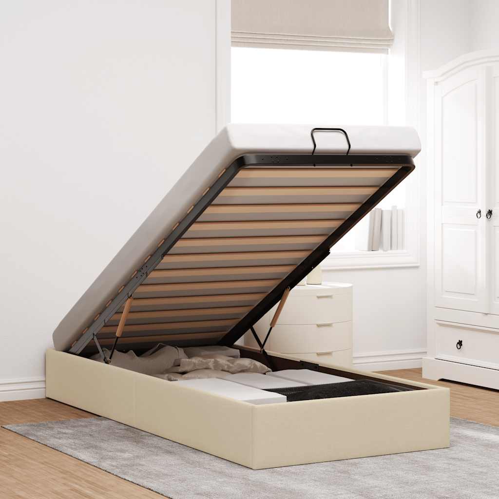 Cadre de lit ottoman sans matelas crème 90x200 cm tissu - XIOS