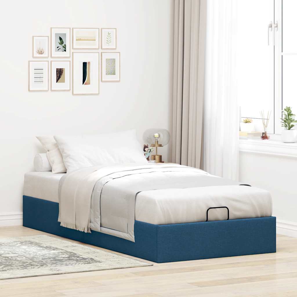 Cadre de lit ottoman sans matelas bleu 90x200 cm tissu - XIOS