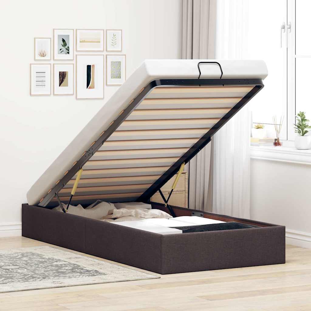 Cadre de lit ottoman sans matelas marron foncé 100x200 cm tissu - XIOS