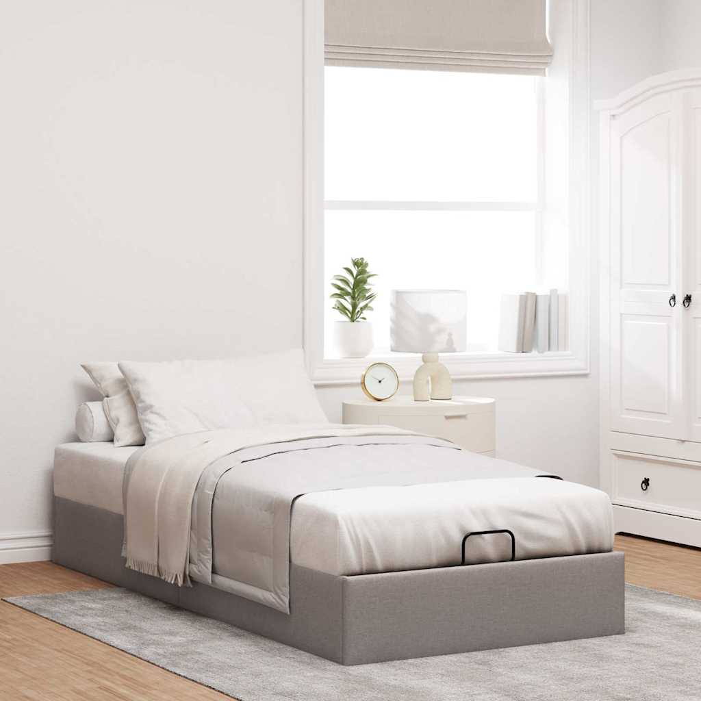 Cadre de lit ottoman sans matelas taupe 100x200 cm tissu