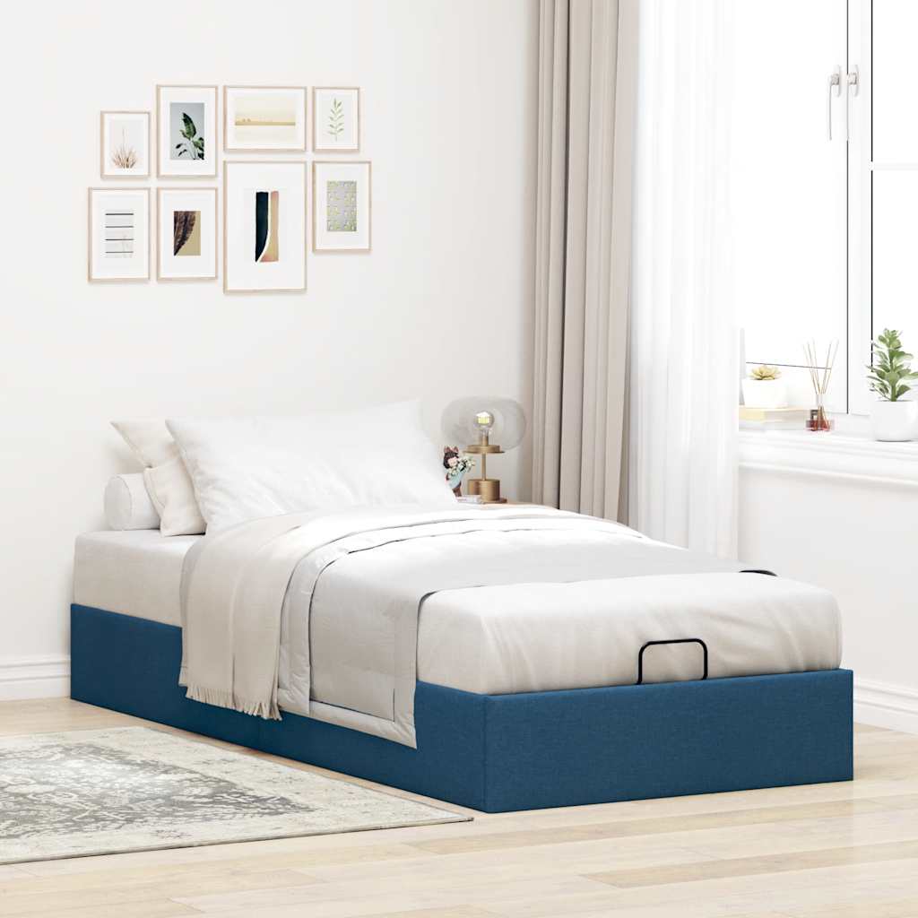 Cadre de lit ottoman sans matelas bleu 100x200 cm tissu - XIOS