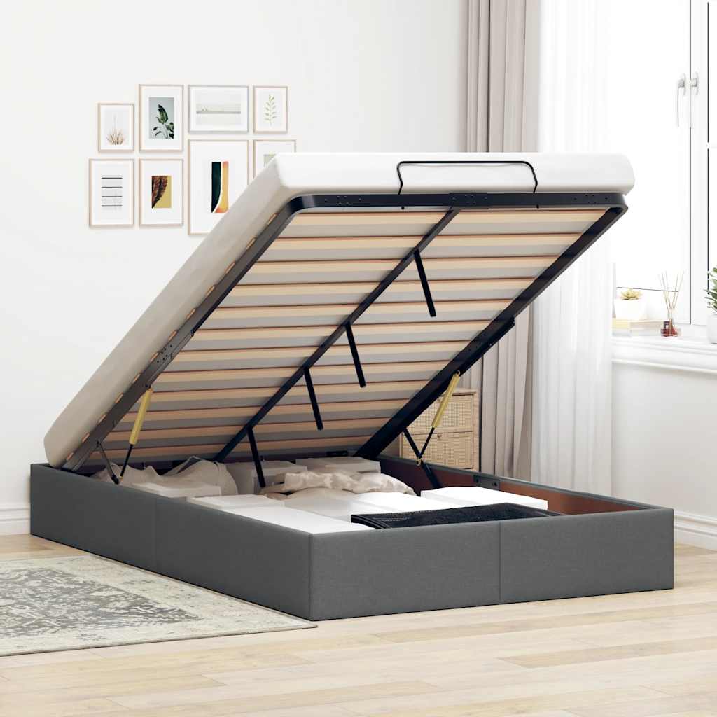 Cadre de lit ottoman sans matelas gris foncé 120x190 cm tissu - XIOS