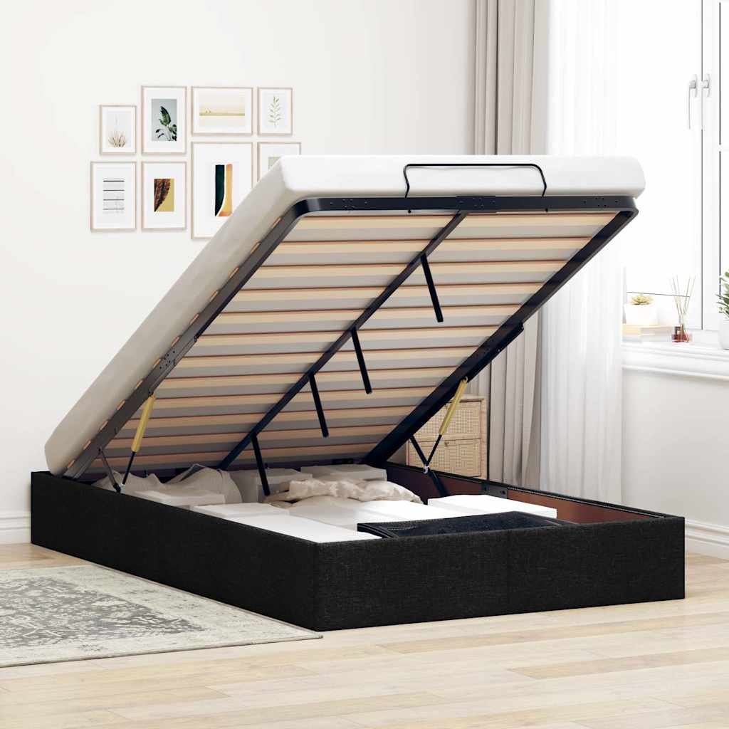 Cadre de lit ottoman sans matelas noir 120x190 cm tissu - XIOS