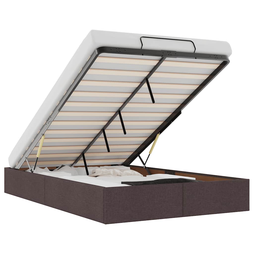 Cadre de lit ottoman sans matelas marron foncé 120x190 cm tissu - XIOS