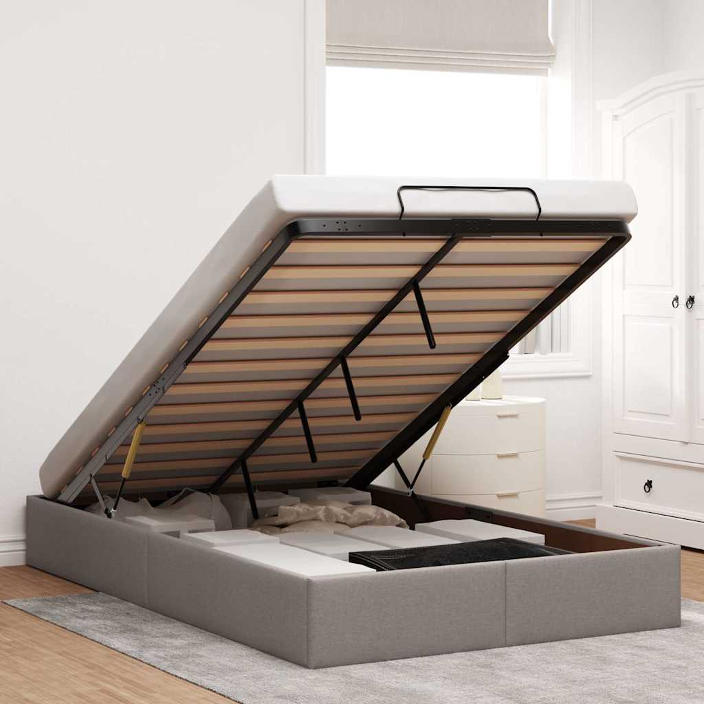 Cadre de lit ottoman sans matelas taupe 120x190 cm tissu - XIOS