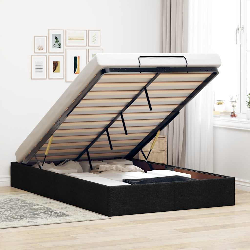 Cadre de lit ottoman sans matelas noir 120x200 cm tissu - XIOS