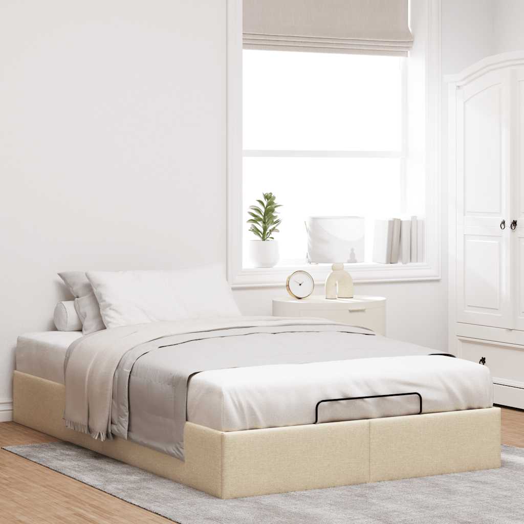 Cadre de lit ottoman sans matelas crème 120x200 cm tissu - XIOS