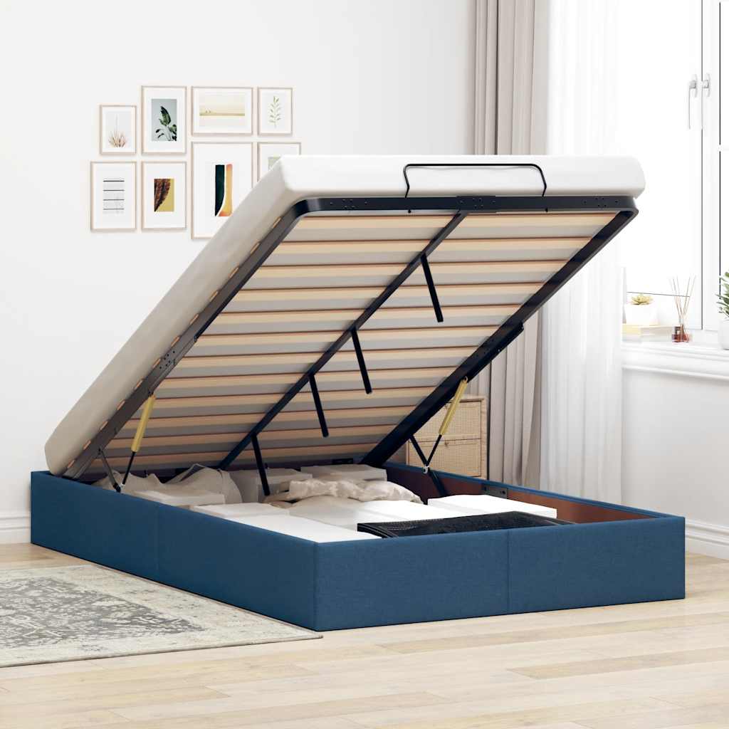 Cadre de lit ottoman sans matelas bleu 120x200 cm tissu - XIOS