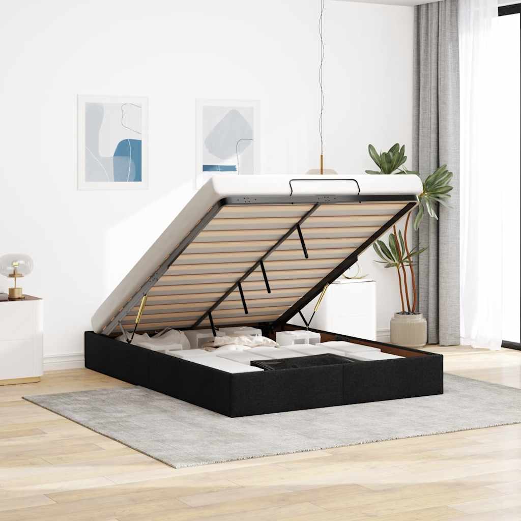 Cadre de lit ottoman sans matelas noir 140x190 cm tissu - XIOS