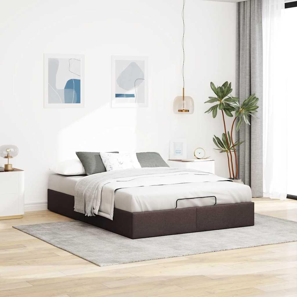 Cadre de lit ottoman sans matelas marron foncé 140x190 cm tissu - XIOS