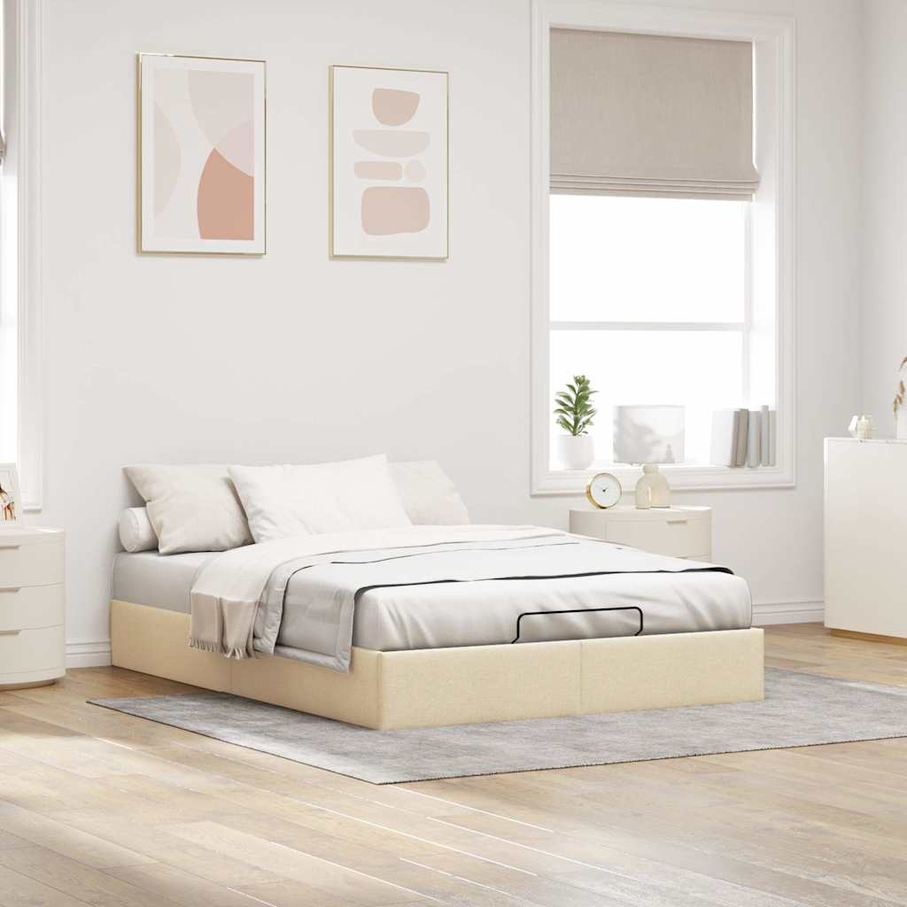 Cadre de lit ottoman sans matelas crème 140x190 cm tissu - XIOS