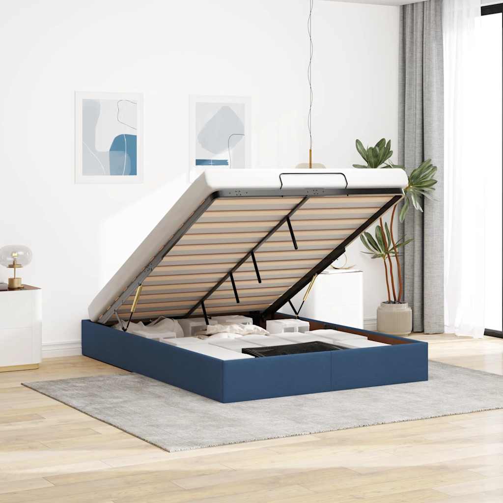 Cadre de lit ottoman sans matelas bleu 140x190 cm tissu - XIOS