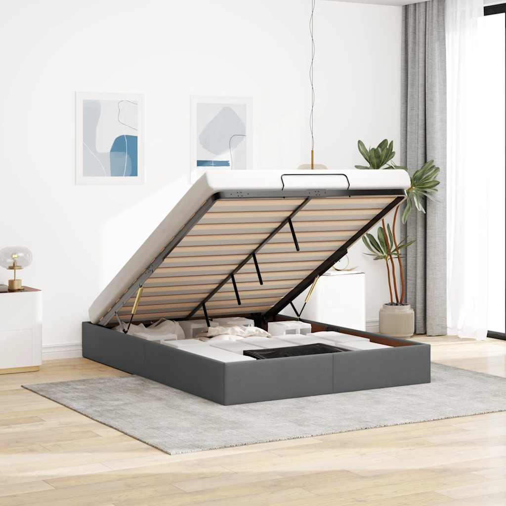 Cadre de lit ottoman sans matelas gris foncé 140x200 cm tissu - XIOS