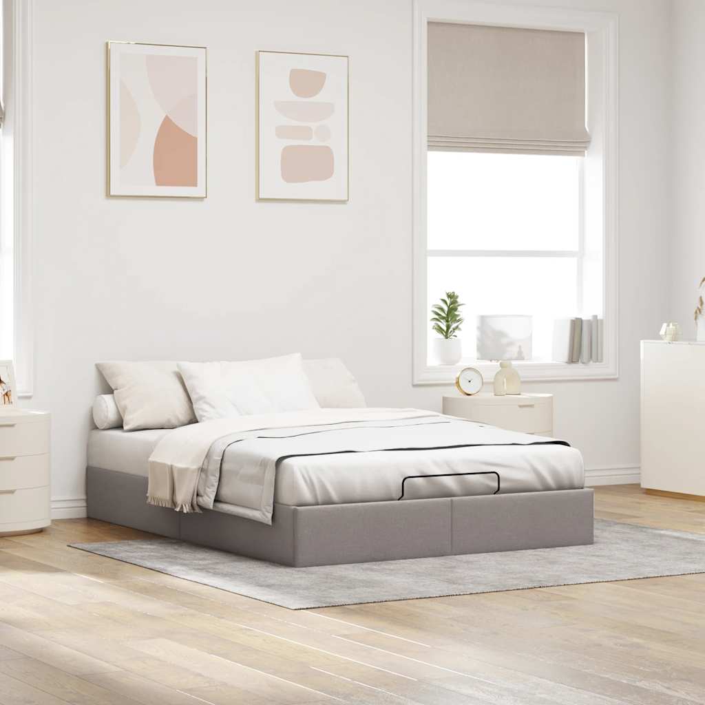 Cadre de lit ottoman sans matelas taupe 140x200 cm tissu - XIOS