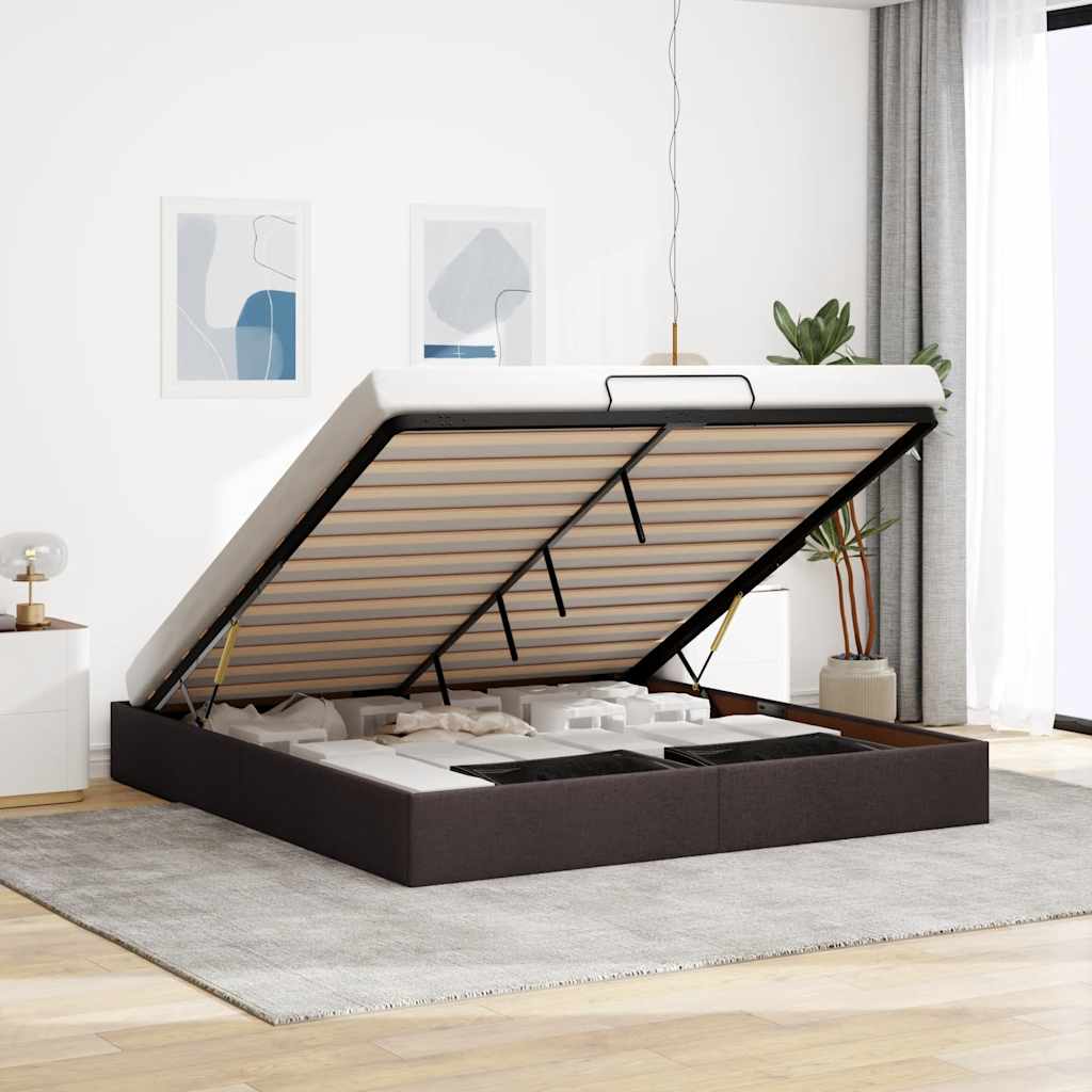 Cadre de lit ottoman sans matelas marron foncé 160x200 cm tissu