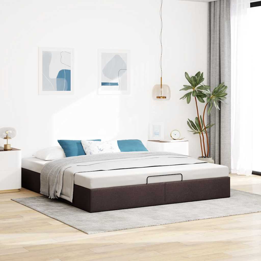 Cadre de lit ottoman sans matelas marron foncé 180x200 cm tissu