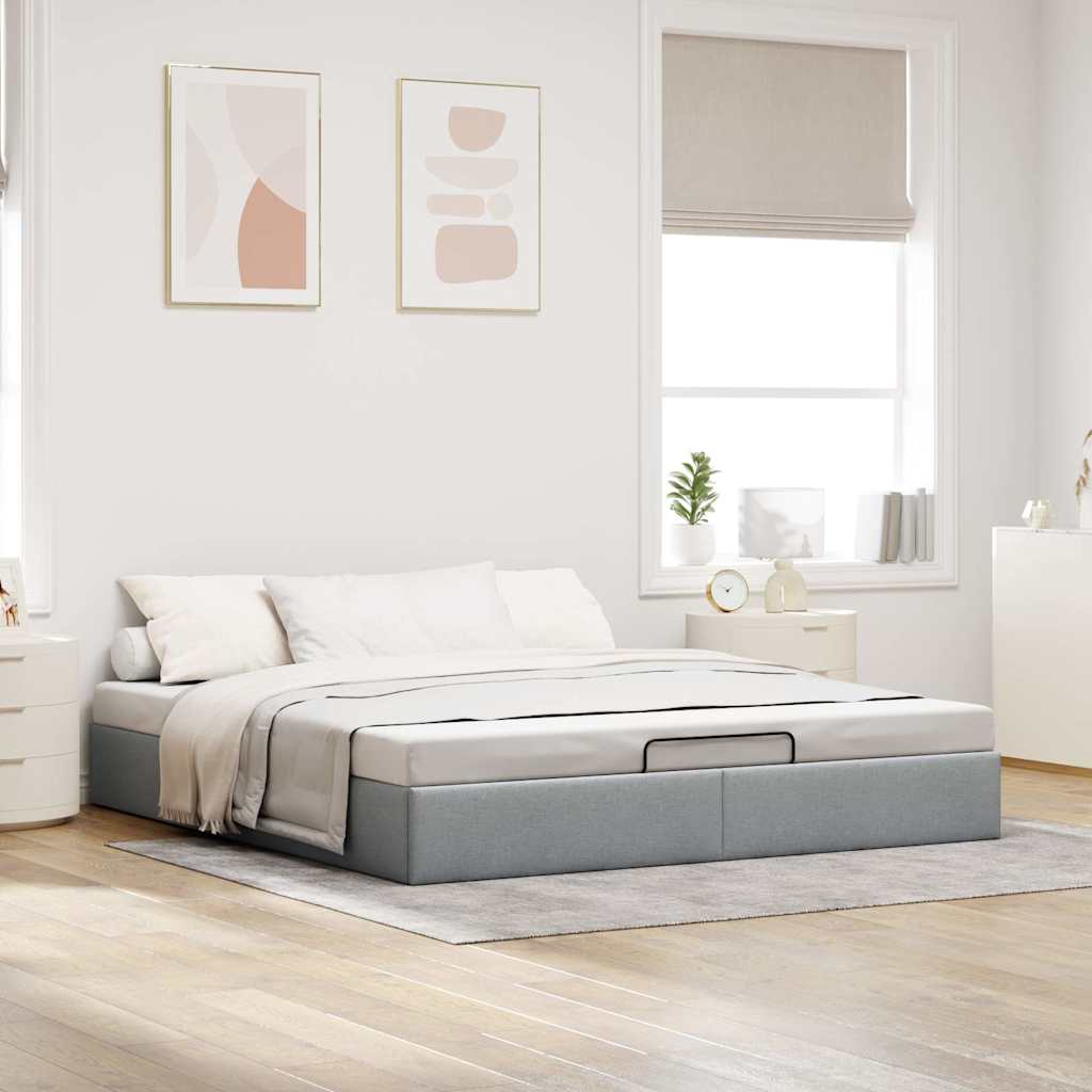 Cadre de lit ottoman sans matelas gris clair 200x200 cm tissu - XIOS