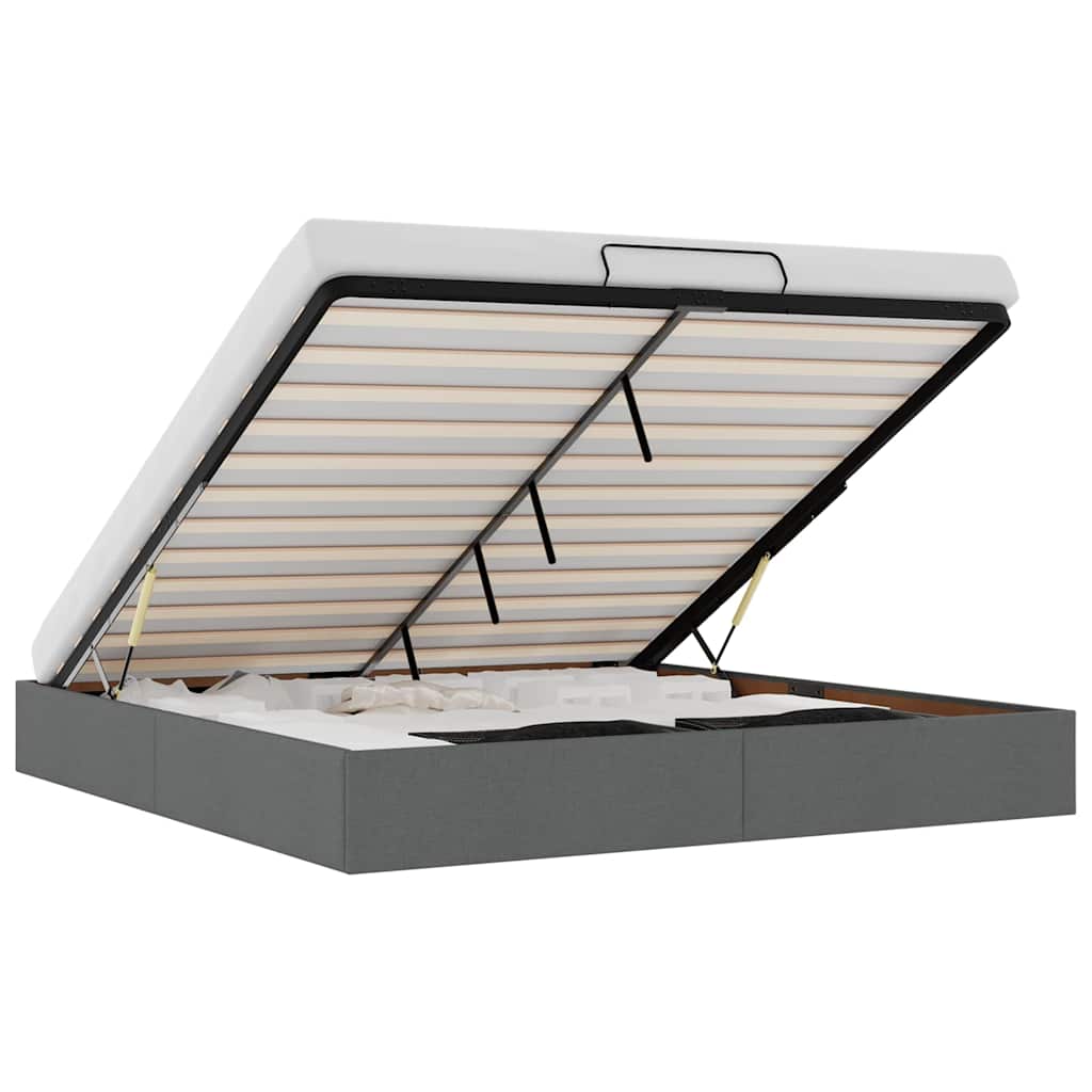 Cadre de lit ottoman sans matelas gris foncé 200x200 cm tissu - XIOS