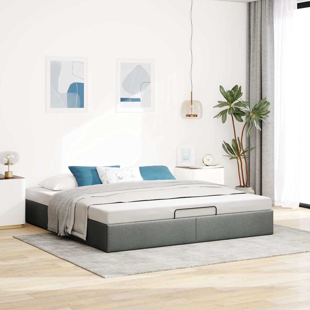 Cadre de lit ottoman sans matelas gris foncé 200x200 cm tissu - XIOS