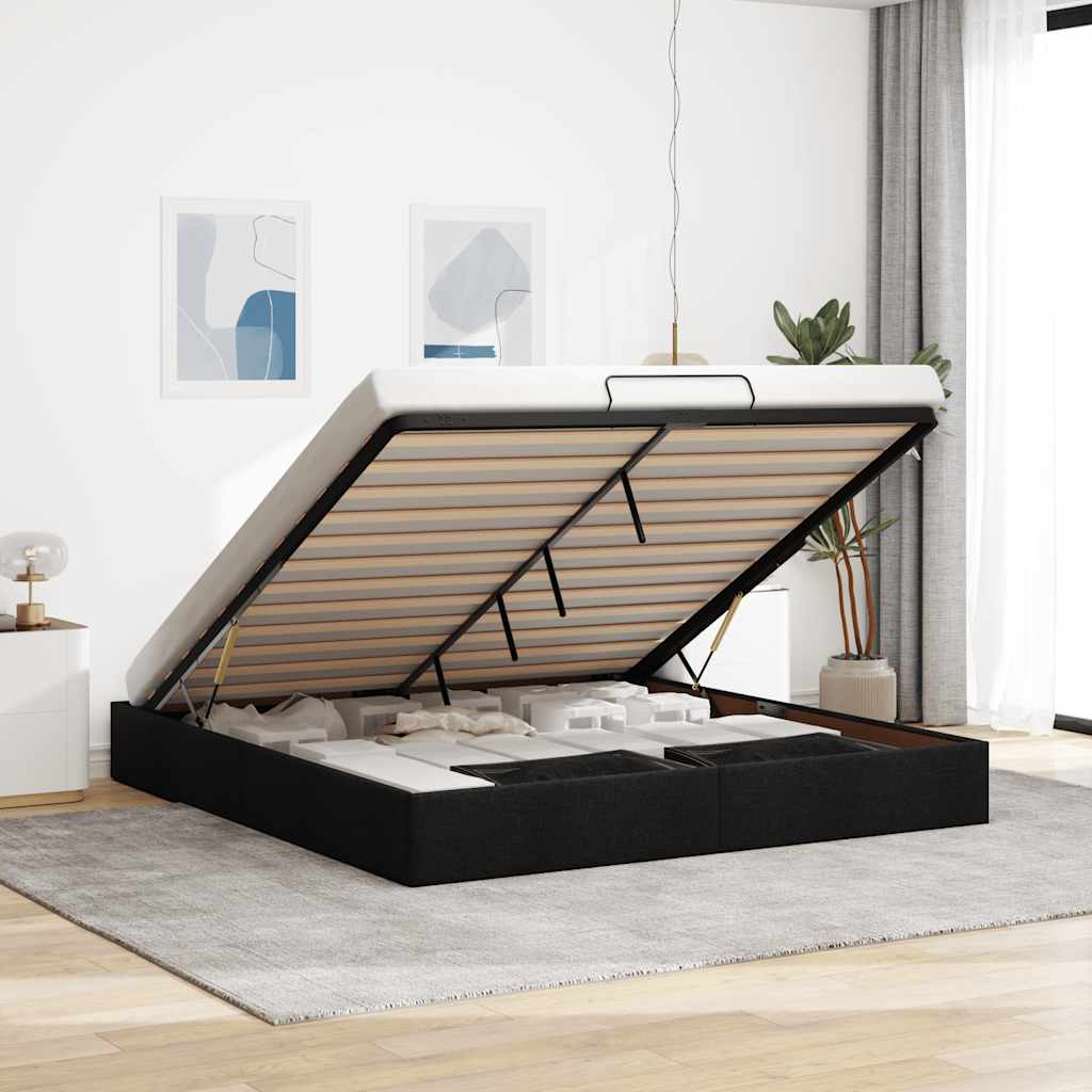 Cadre de lit ottoman sans matelas noir 200x200 cm tissu - XIOS