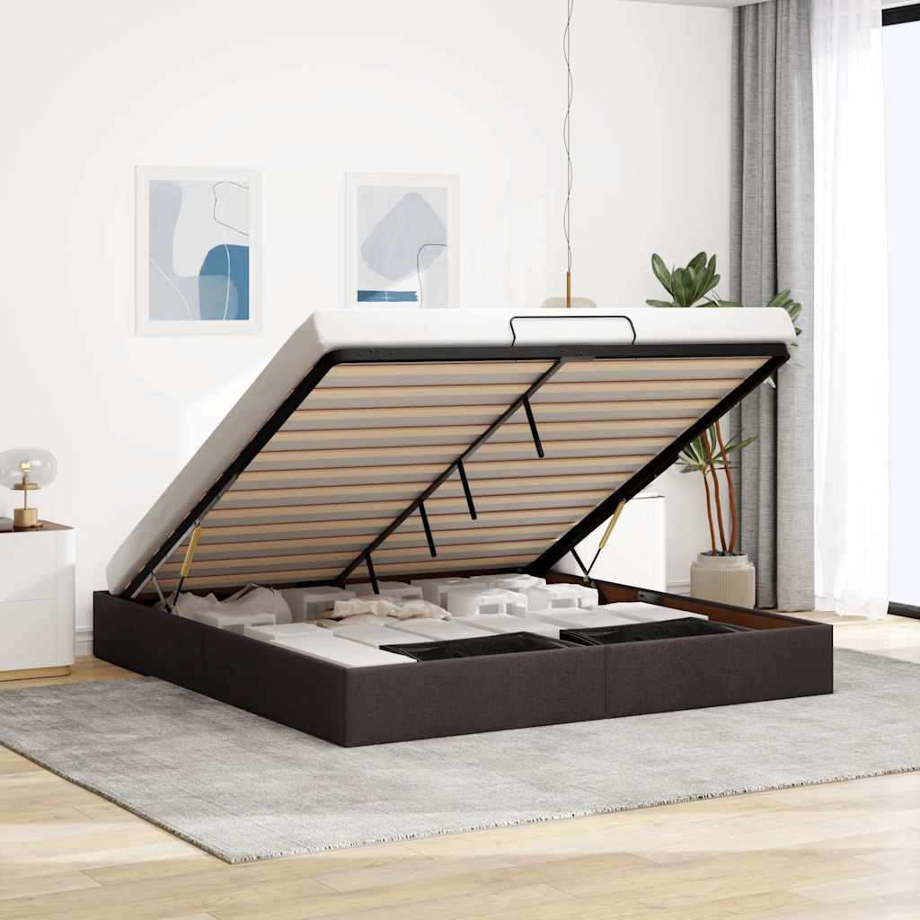 Cadre de lit ottoman sans matelas marron foncé 200x200 cm tissu - XIOS