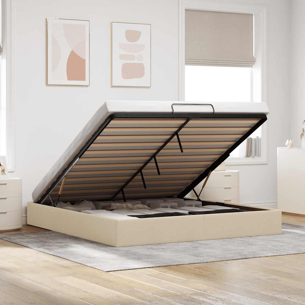 Cadre de lit ottoman sans matelas crème 200x200 cm tissu - XIOS
