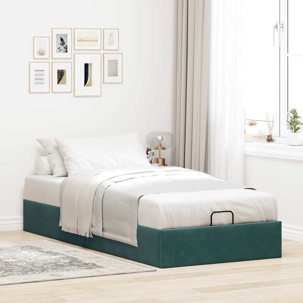 Cadre de lit ottoman sans matelas vert foncé 90x190 cm velours - XIOS