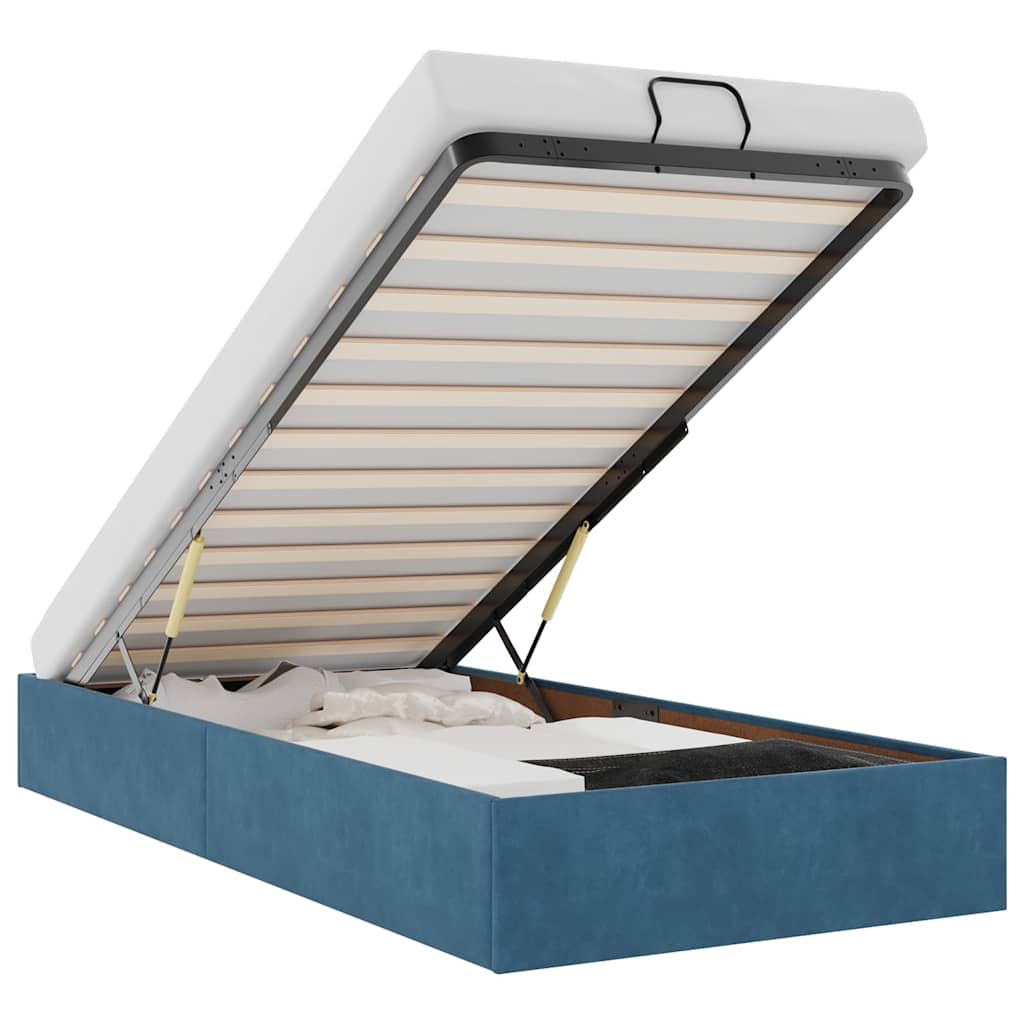 Cadre de lit ottoman sans matelas bleu foncé 90x190 cm velours - XIOS