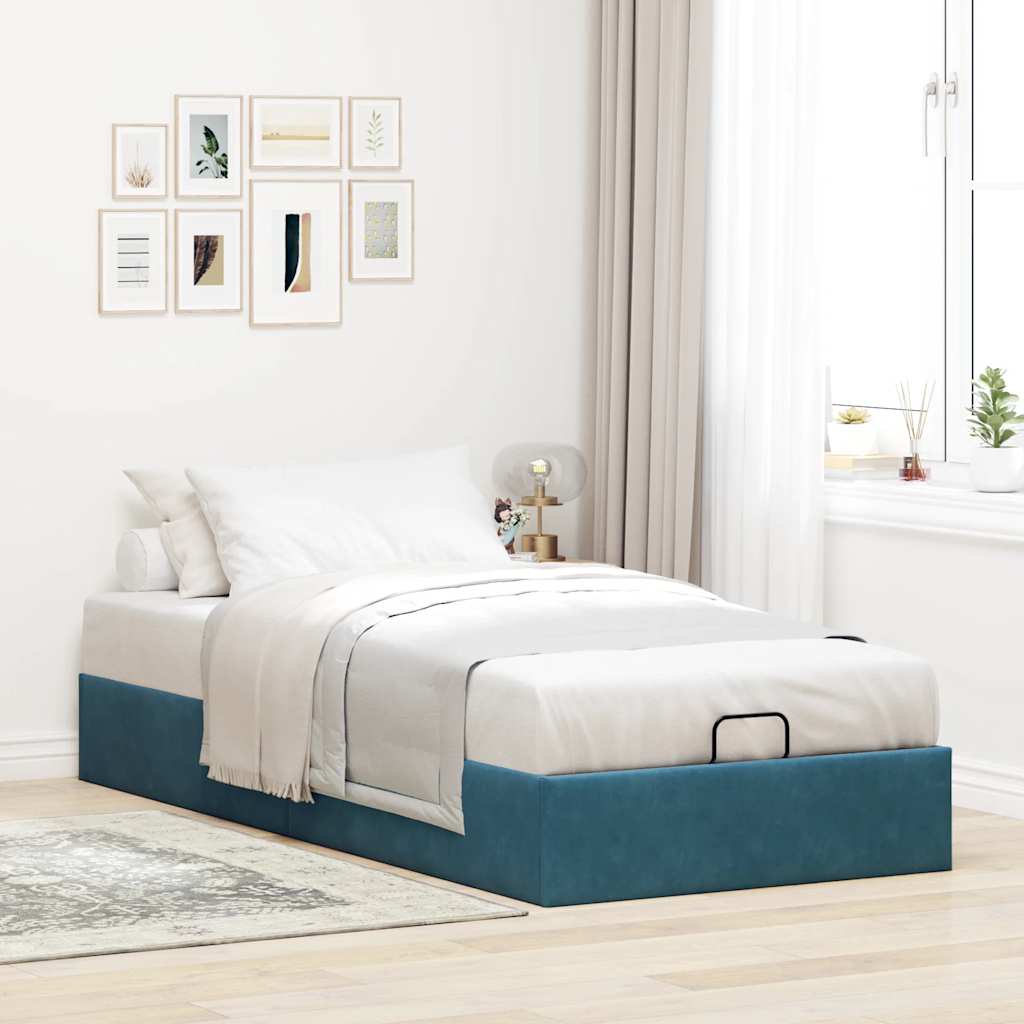 Cadre de lit ottoman sans matelas bleu foncé 90x190 cm velours - XIOS