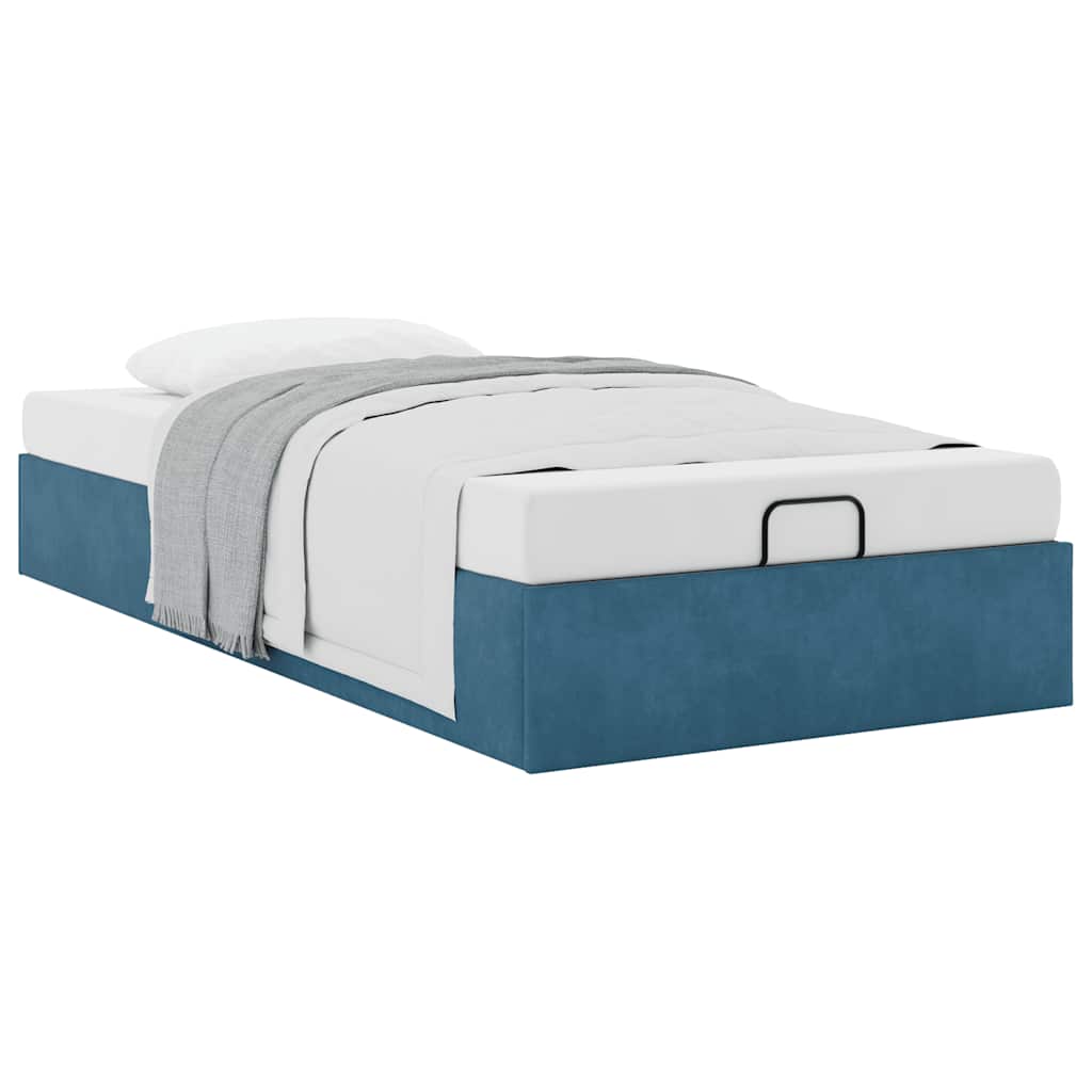 Cadre de lit ottoman sans matelas bleu foncé 90x190 cm velours - XIOS