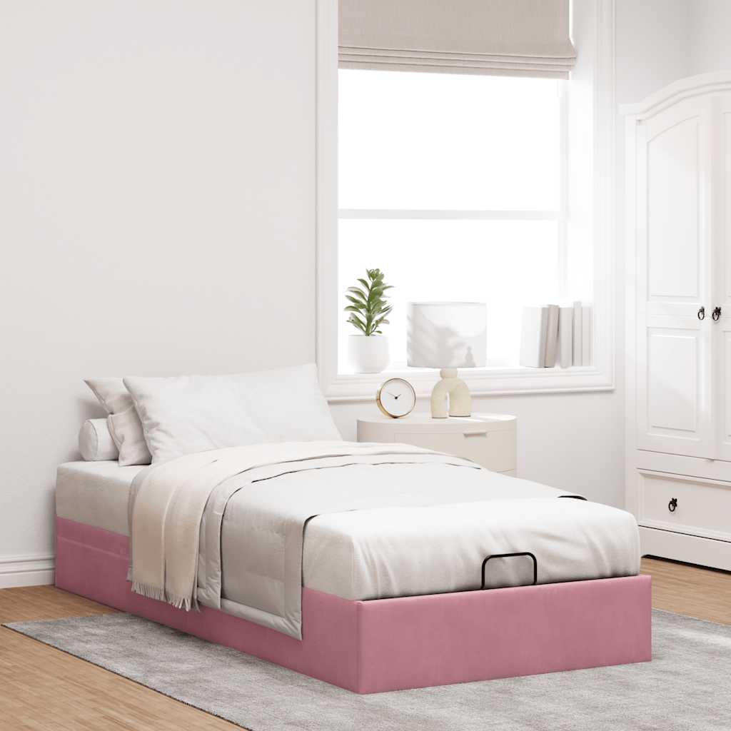 Cadre de lit ottoman sans matelas rose 90x190 cm velours - XIOS