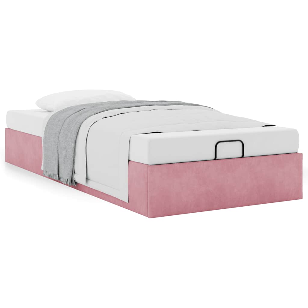 Cadre de lit ottoman sans matelas rose 90x190 cm velours - XIOS