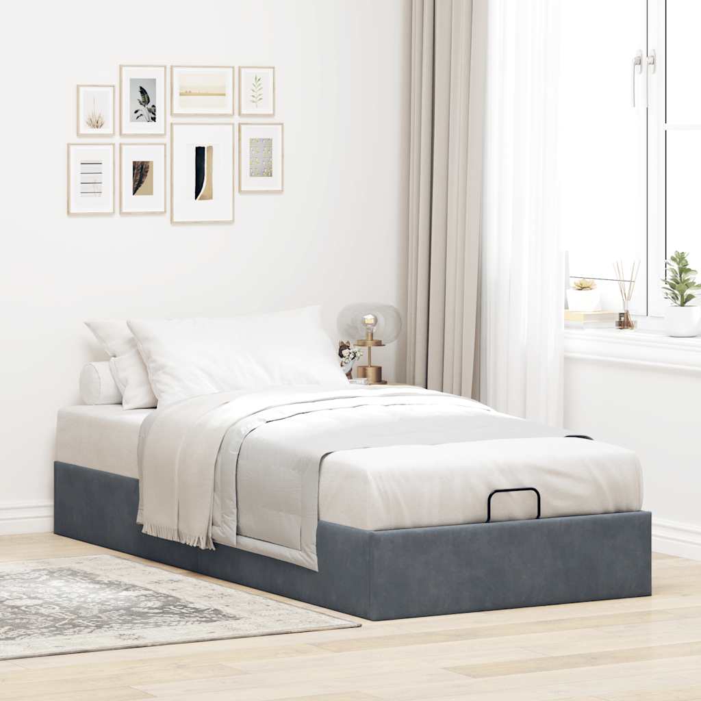 Cadre de lit ottoman sans matelas gris foncé 90x200 cm velours - XIOS