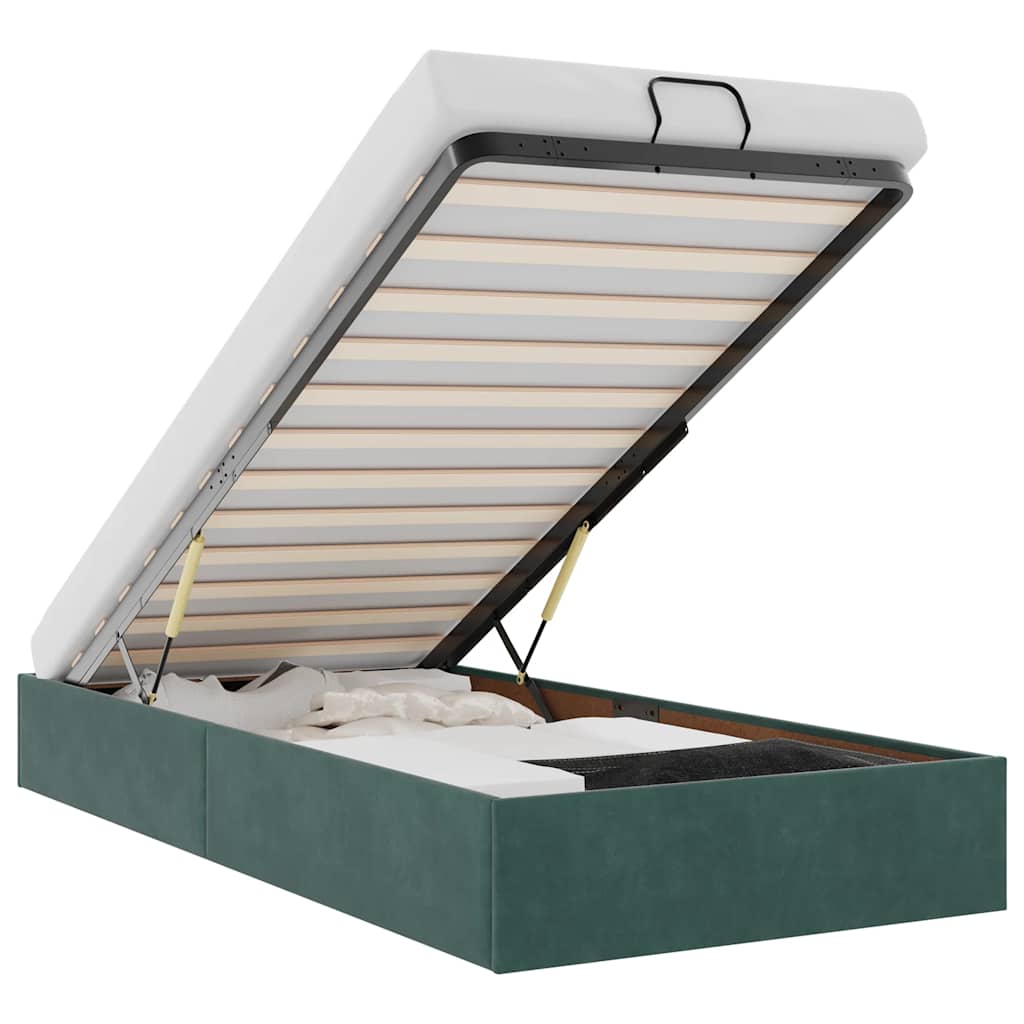 Cadre de lit ottoman sans matelas vert foncé 90x200 cm velours - XIOS