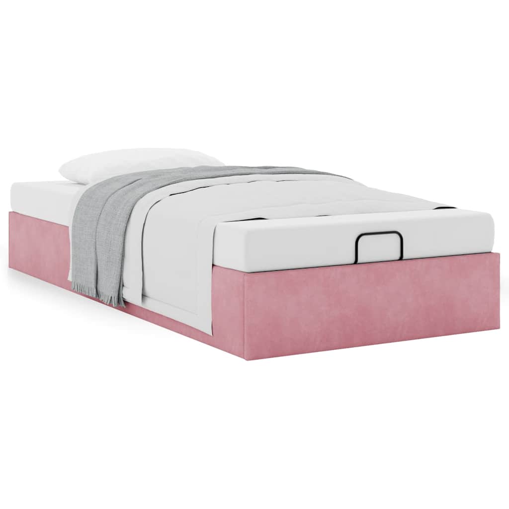 Cadre de lit ottoman sans matelas rose 90x200 cm velours - XIOS