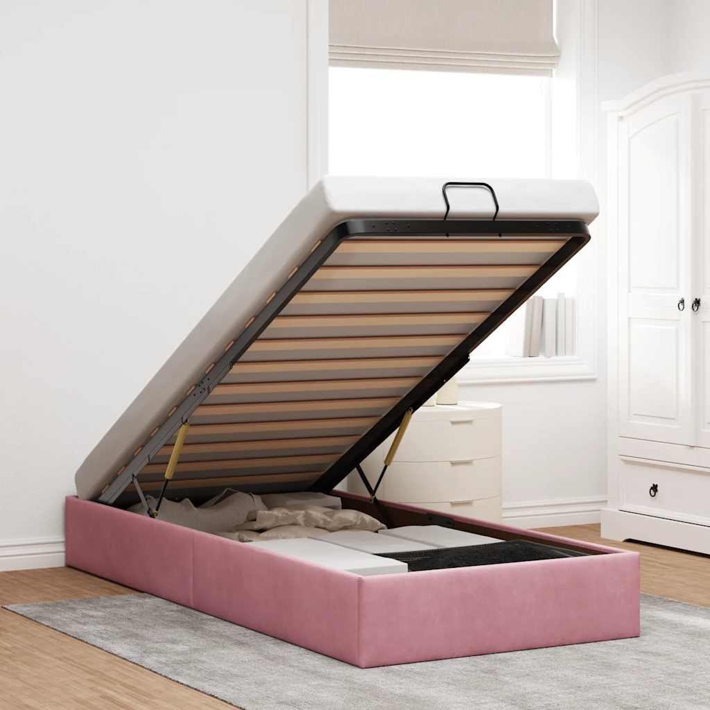 Cadre de lit ottoman sans matelas rose 90x200 cm velours - XIOS