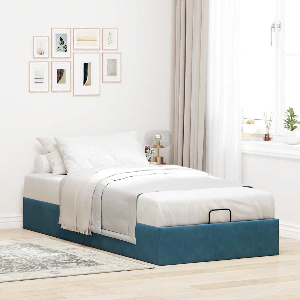 Cadre de lit ottoman sans matelas bleu foncé 100x200 cm velours - XIOS