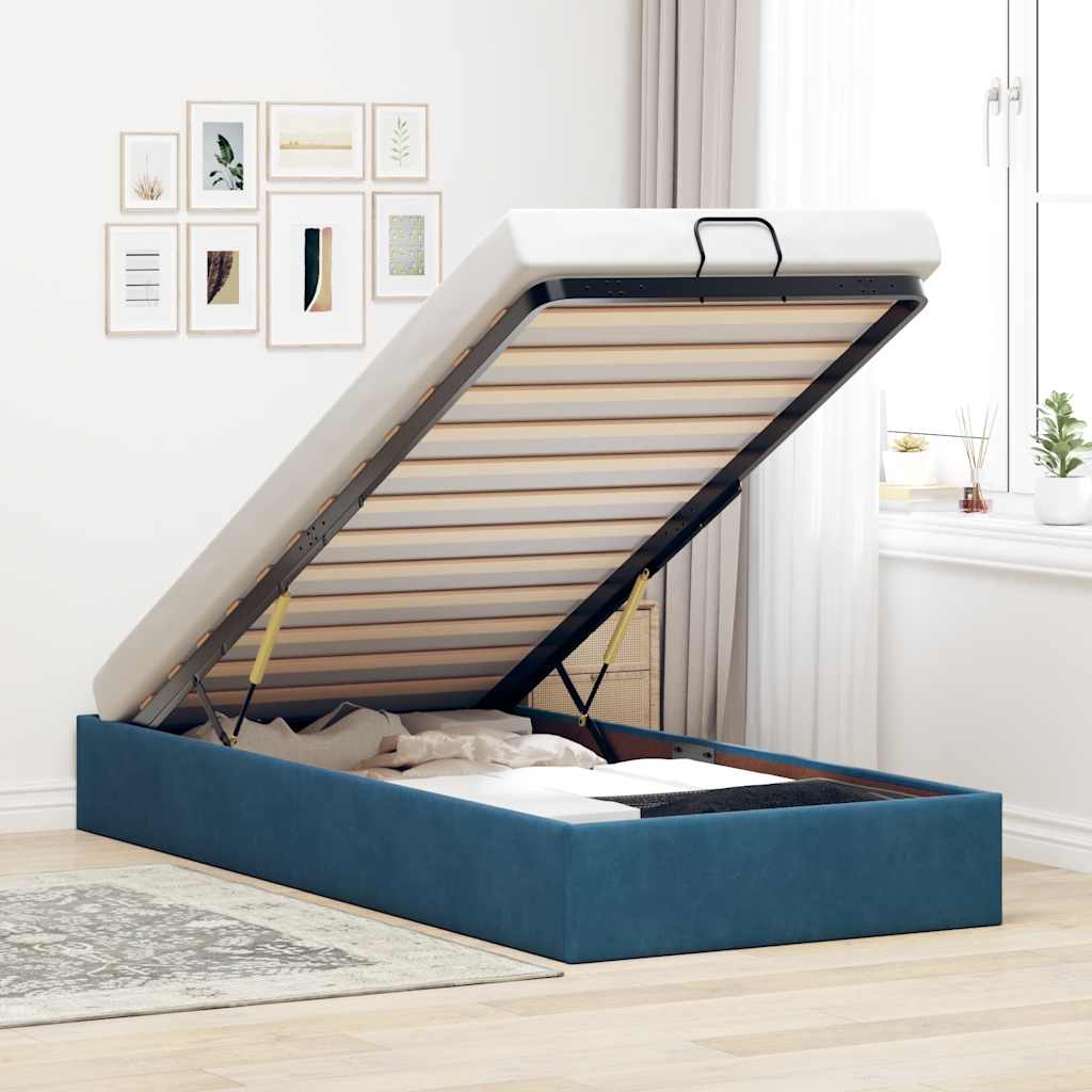 Cadre de lit ottoman sans matelas bleu foncé 100x200 cm velours - XIOS