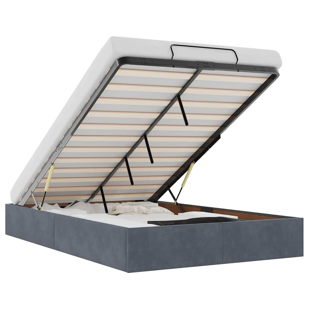 Cadre de lit ottoman sans matelas gris foncé 120x190 cm velours - XIOS