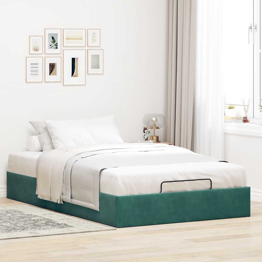 Cadre de lit ottoman sans matelas vert foncé 120x190 cm velours - XIOS