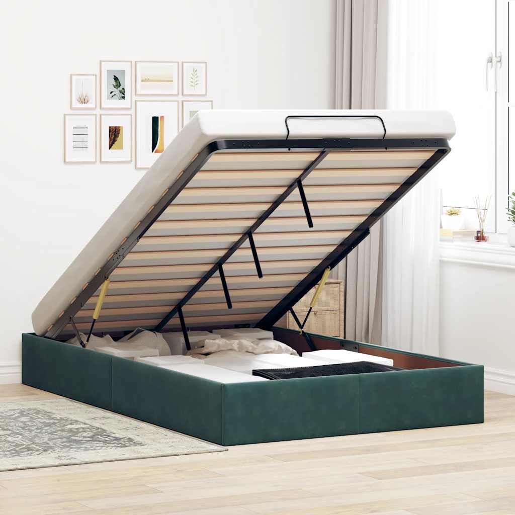 Cadre de lit ottoman sans matelas vert foncé 120x190 cm velours - XIOS