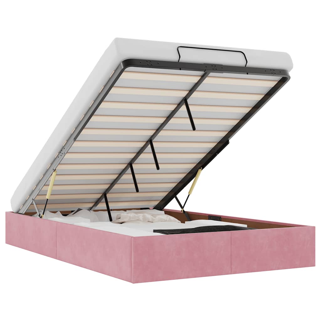 Cadre de lit ottoman sans matelas rose 120x190 cm velours - XIOS