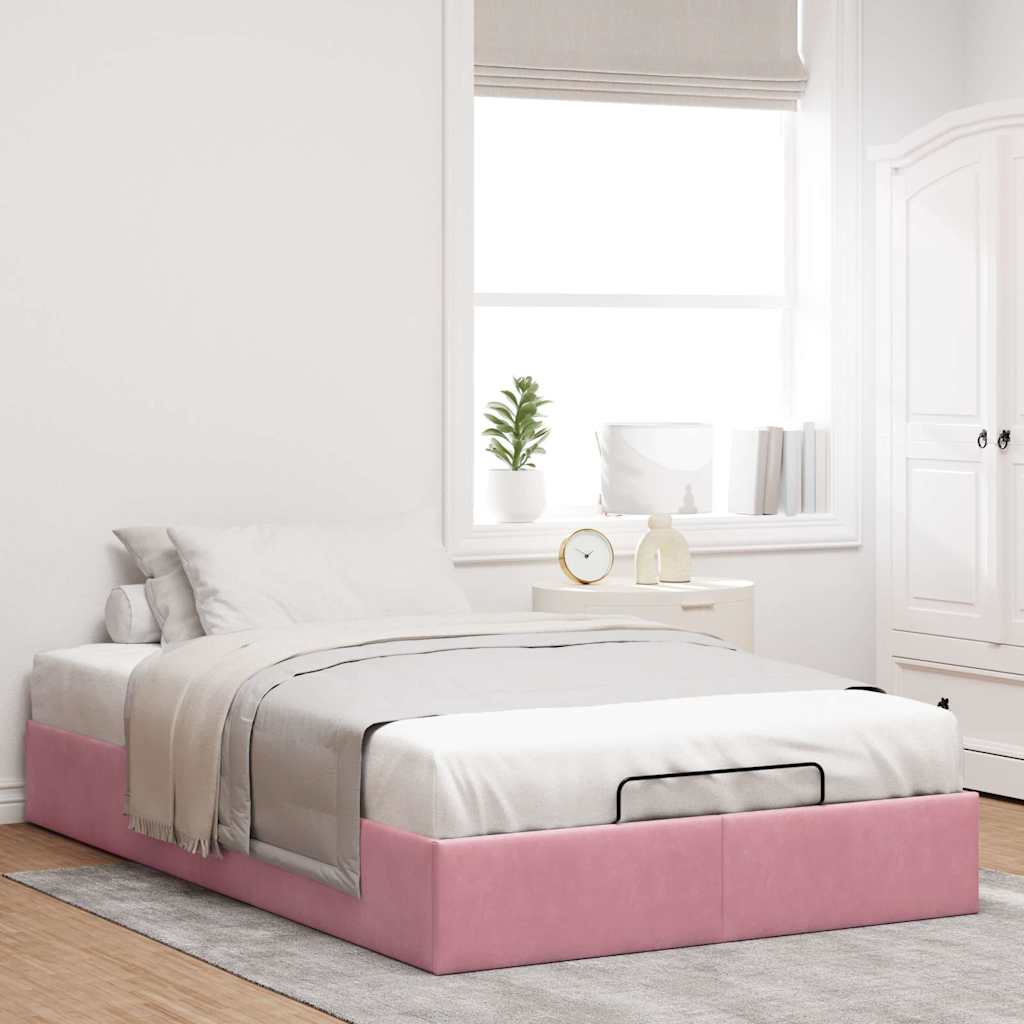 Cadre de lit ottoman sans matelas rose 120x200 cm velours - XIOS
