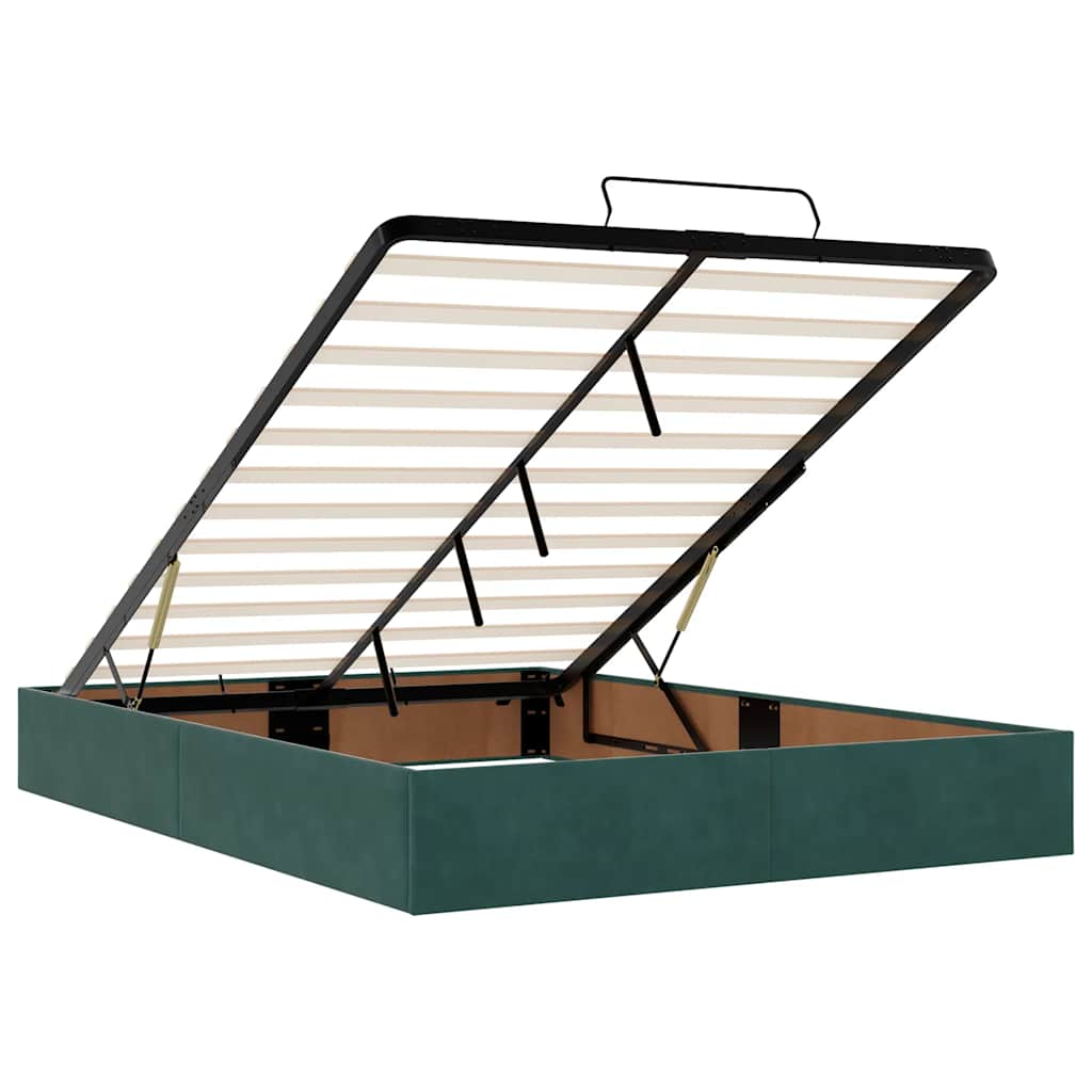 Cadre de lit ottoman sans matelas vert foncé 140x190 cm velours - XIOS