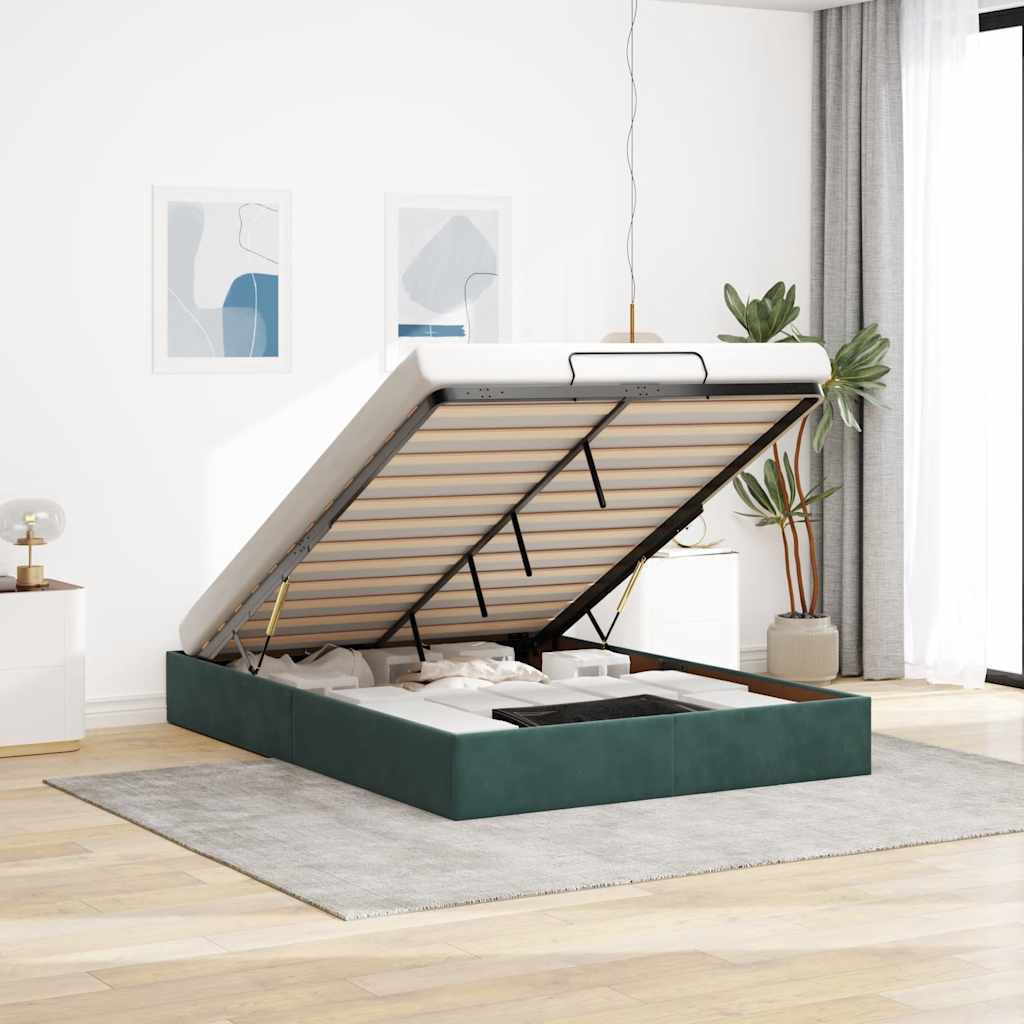 Cadre de lit ottoman sans matelas vert foncé 140x190 cm velours - XIOS