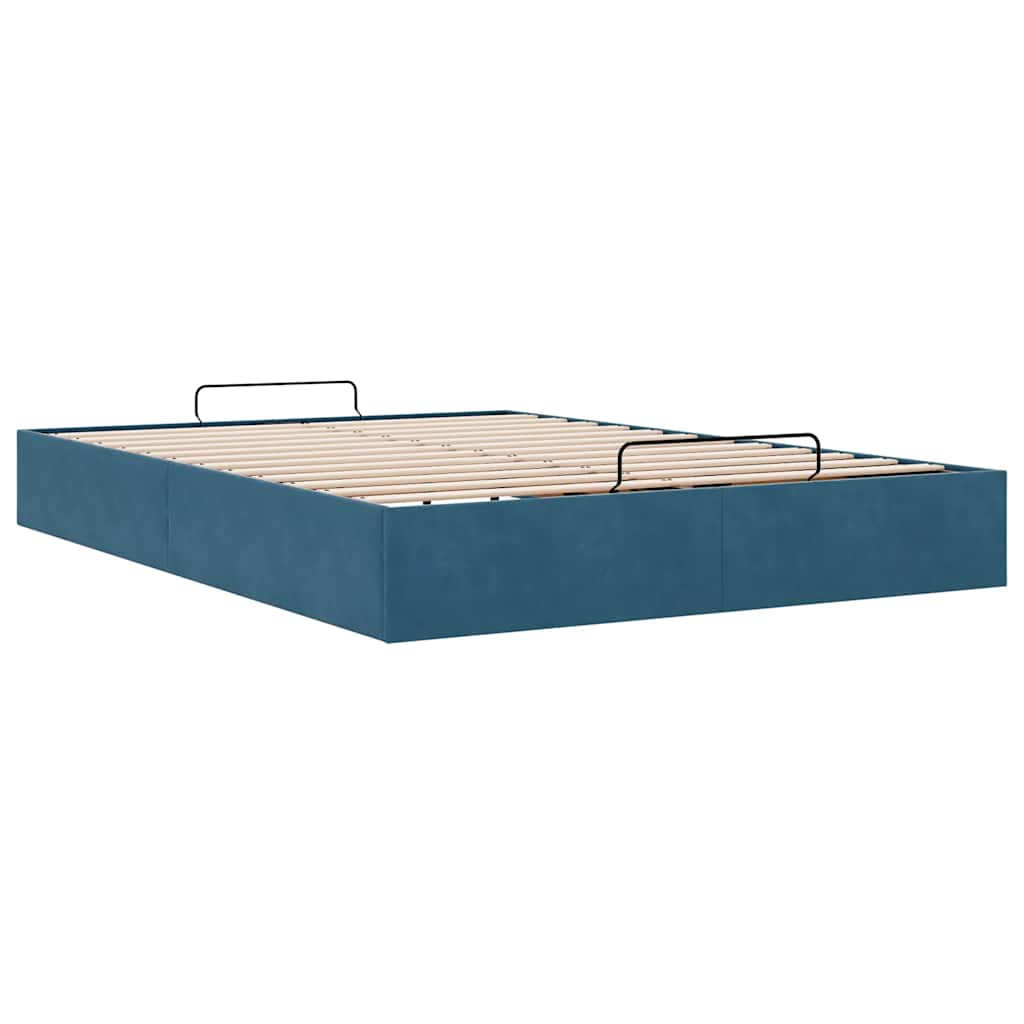 Cadre de lit ottoman sans matelas bleu foncé 140x190 cm velours - XIOS