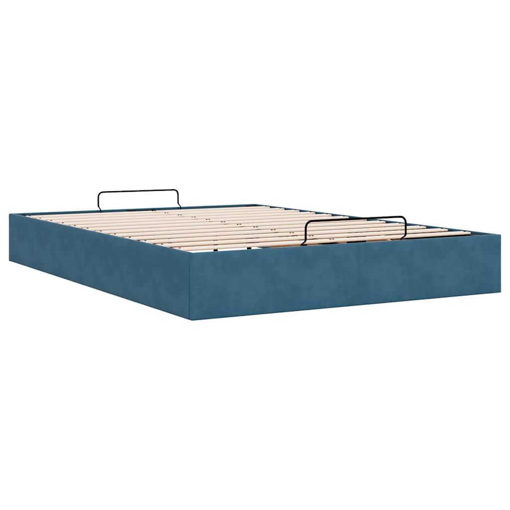 Cadre de lit ottoman sans matelas bleu foncé 140x190 cm velours - XIOS
